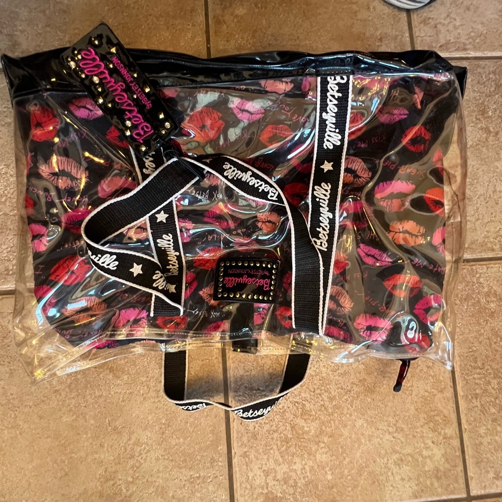 Betsey Johnson Lip Print Tote with Black and Pink Accents